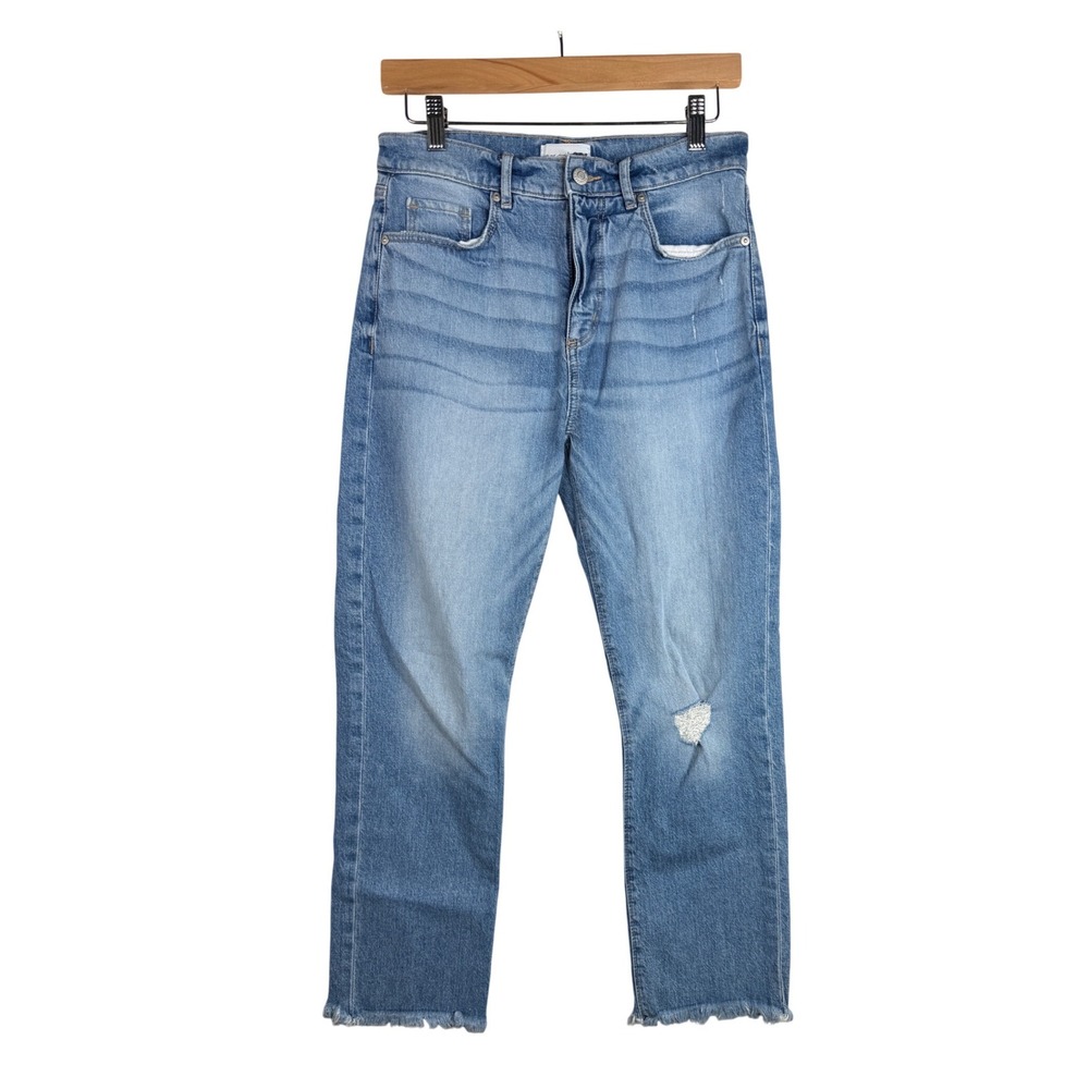Loft The Straight Crop Frayed Hem Jeans size 2/26 Blue